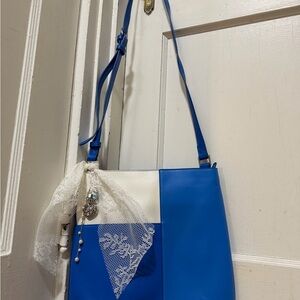 Vera Bradley Blue and White Shoulder Bag with Lace Detail